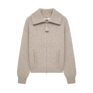 MESUX米岫25冬美丽诺羊毛复古花纱粗针螺纹双开拉链毛衣MNWUE509