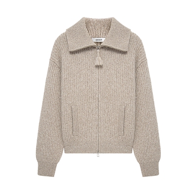 MESUX米岫25冬美丽诺羊毛复古花纱粗针螺纹双开拉链毛衣MNWUE509