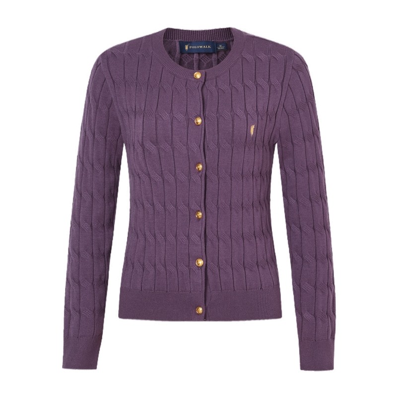 POLOWALK女式长袖针织衫2025秋季新品亲肤显瘦绞花包芯纱针织开衫