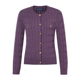 POLOWALK女式长袖针织衫2025秋季新品亲肤显瘦绞花包芯纱针织开衫