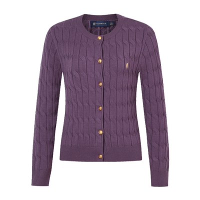 POLOWALK女式长袖针织衫2025秋季新品亲肤显瘦绞花包芯纱针织开衫