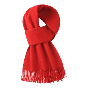 杭州丝绸100%纯羊绒围巾男女士秋冬季大红色logo刺绣羊毛定制围脖