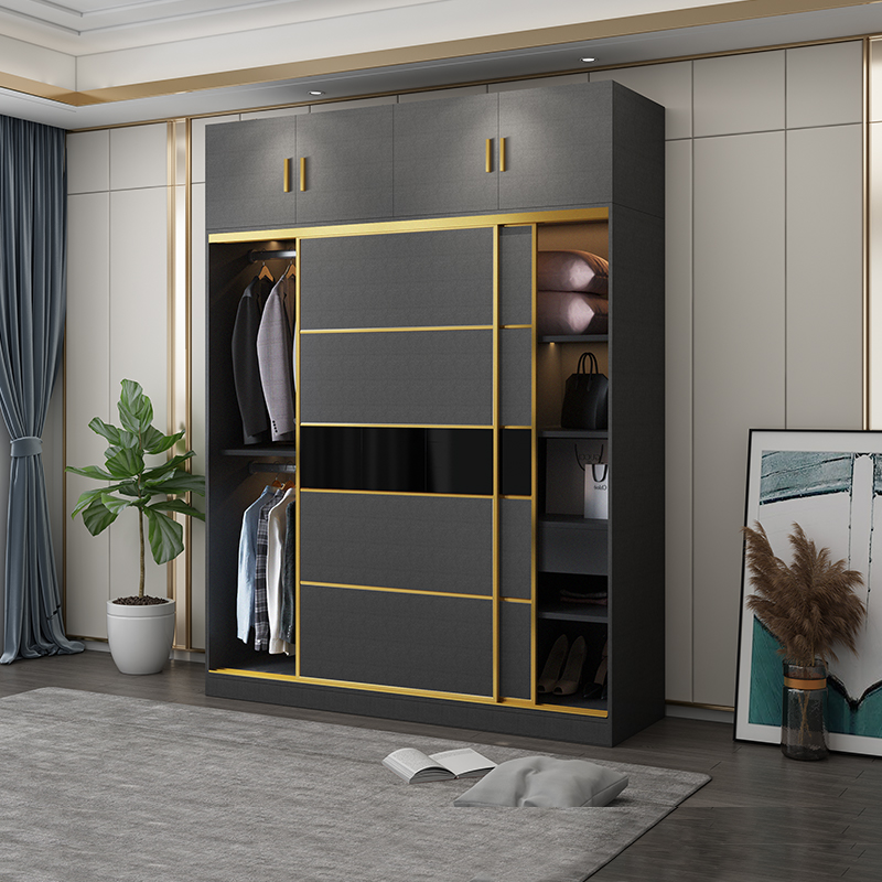 实木生态板衣柜加厚背板推拉滑移门柜子家用轻奢现代卧室衣橱定制