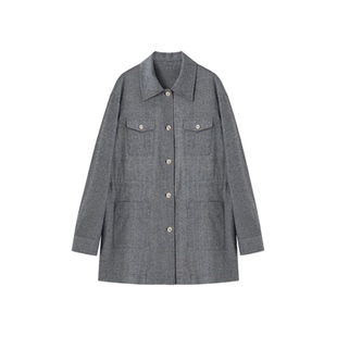 XWI欣未仿亚麻肌理感衬衫外套女2026春季旅游度假风收腰显瘦上衣