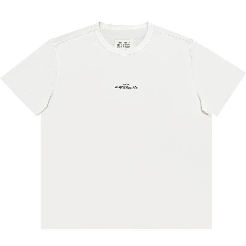 M风格经典倒转字母刺绣LOGO百搭小众男女简约圆领宽松短袖T恤tee
