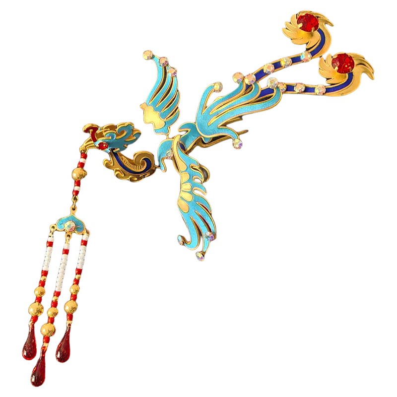 黄梅戏曲越剧点绸花旦头饰仿点翠双尾偏凤古装直播舞台表演出配饰