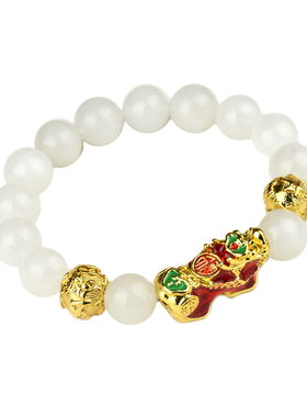 白玉髓越南沙金感温变色貔貅佛珠