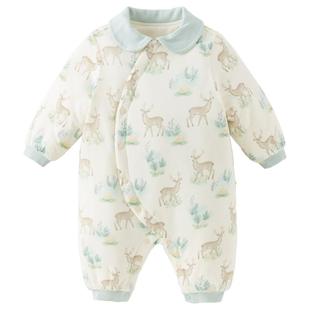 戴维贝拉女宝宝抗菌连体衣2025冬季新款男宝夹棉爬服新生儿哈衣