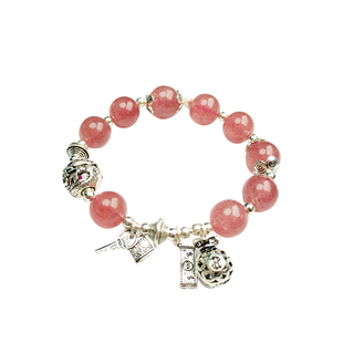 新纯银S925天然果冻粉晶12.9M爱情转运珠手串女生手链设计闺蜜