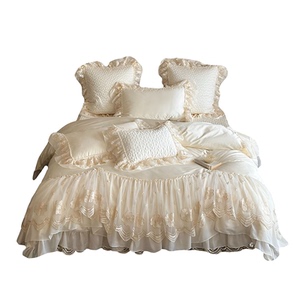 法式轻奢夹棉床盖款四件套全棉长绒棉公主风纯棉蕾丝花边被套春夏