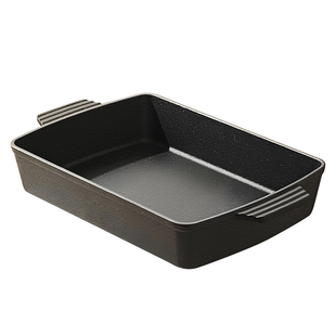 铸铁烤鱼盘长方形家用无涂层不粘平底煎锅海鲜牛排烤肉可蒸可烤