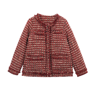 PISELLI史豌豆女童2025冬季新款气质小香风外套儿童保暖夹棉上衣