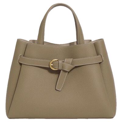 百丽通勤风衣扣头层牛皮手提包