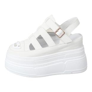 增高12cm包头凉鞋夏透气镂空小白鞋10cm厚底松糕休闲凉鞋罗马凉鞋