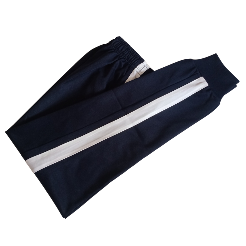 中学生藏蓝双白宽白条收口校服裤