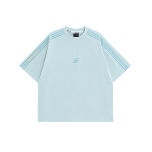 INSstudios 国潮牌情侣美式凉感拼接LOGO短袖情侣款三条杠条纹T恤