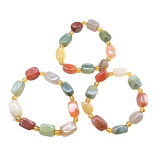 天然新疆金丝玉随形方块手链 女款彩色玉石手串 价格低有瑕疵裂纹