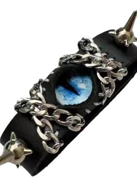 ARB原创亚比朋克手环纯手工定制小众重工克苏鲁恶魔之眼真皮手链