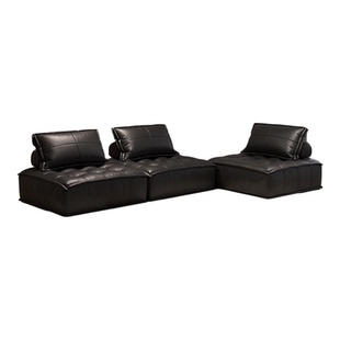 豆腐块真皮沙发小户型组合模块沙发客厅黑色单人方块皮埃蒙特沙发