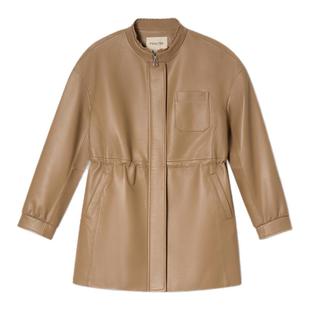 诗篇专选时尚立领镶嵌荷叶边设计真皮外套皮衣2025冬季款