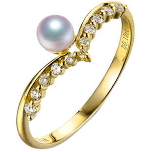 日本Akoya天然海水天女珍珠戒指18K金镶嵌钻石V型皇冠戒指