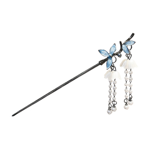 新中式玉兰花流苏发簪女2026新款古风优雅步摇簪子珍珠盘发钗发饰