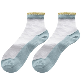 花边玻璃丝袜子女春夏季薄款透明棉底防勾丝水晶袜短筒袜短款短袜