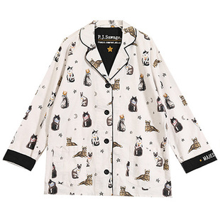 美国P.J.S纯棉磨毛睡衣女秋冬新款情侣学生长袖睡裤PJS家居服套装