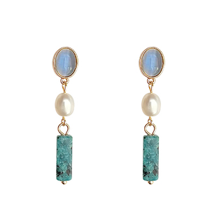 关山月~国风原创手作天然石耳环文艺复古天然淡水珍珠耳钉耳饰品