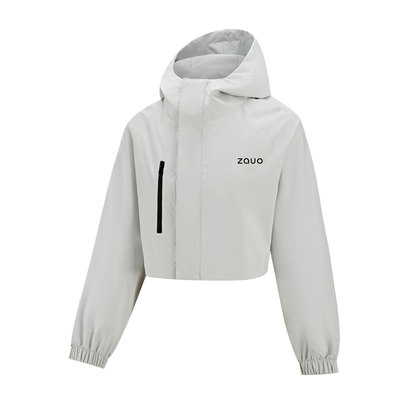 韩国zauo户外冲锋衣短款休闲版登山防晒连帽上衣女短款夹克外套