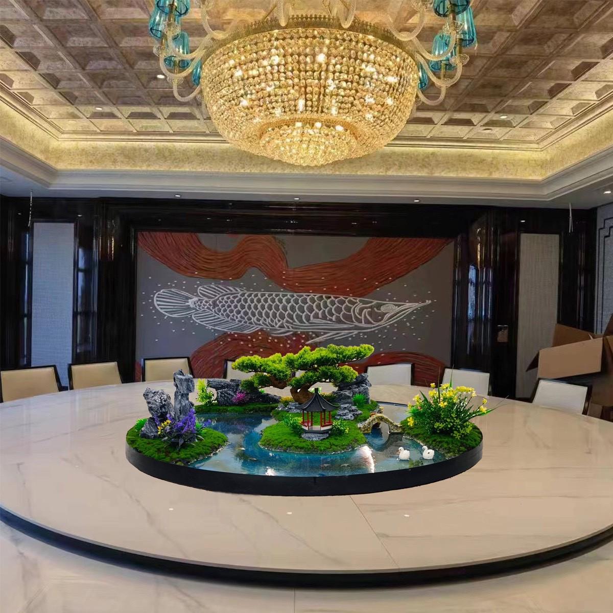 酒店大圆桌装饰摆件新中式餐桌转盘中间摆花多尺寸选择