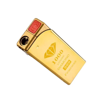 高档土豪金色钻石蓝焰直冲防风打火机商务高端名片定制广告订做