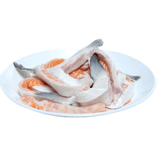 进口三文鱼腩条500g 新鲜三文鱼边角料肥腩可人吃可煎鱼油带刺