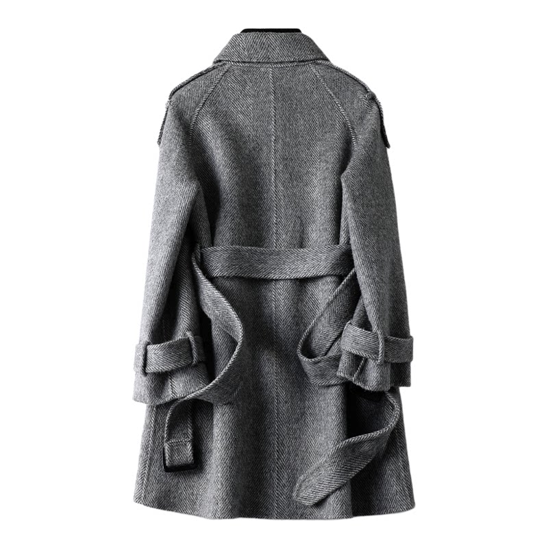 双面羊毛大衣女中长款系带韩版减龄小个子2025新款高级感毛呢外套