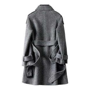 双面羊毛大衣女中长款系带韩版减龄小个子2025新款高级感毛呢外套