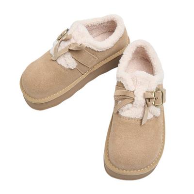 紫涵复古加绒勃肯鞋女2025年冬季新款皮毛一体厚底防滑保暖雪地靴