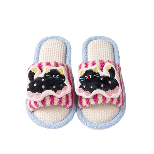 少女心立体猫咪亚麻拖鞋女款宿舍居家室内透气四季可穿棉麻布拖鞋