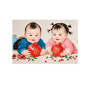 送子娃娃图求子图装饰画金童玉女宝宝画龙凤胎多子多福年画挂画hb