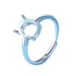 简约s 925镀银戒托diy开口可调节戒指空托镶嵌椭圆形宝石戒面蛋面