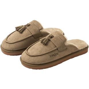 远港豆豆棉拖鞋女款秋冬季室内保暖加绒居家办公室牛筋底穆勒鞋男