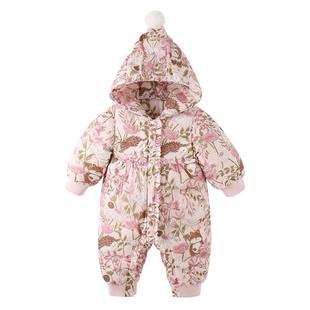 modomoma婴儿羽绒服连体衣杜邦三防白鹅绒保暖冬装女宝宝外出衣服