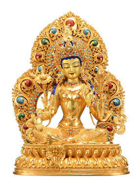 全鎏金绿度母铜像摆件