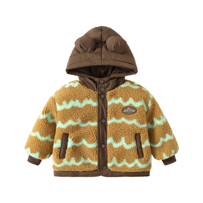 咔咔熊猫宝宝毛绒连帽衫冬装男童加厚冬装外套儿童加绒保暖上衣潮