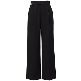 商场同款FF||仿佛休闲裤2025年春夏黑色女高腰宽松垂