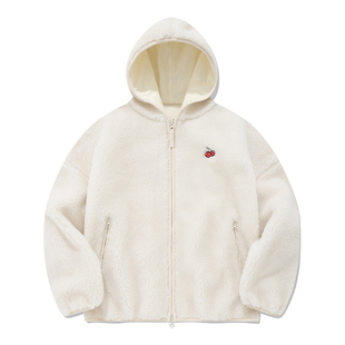 樱桃KIRSH 摇粒绒外套女秋冬2024新款加绒加厚韩系连帽绒外套冬