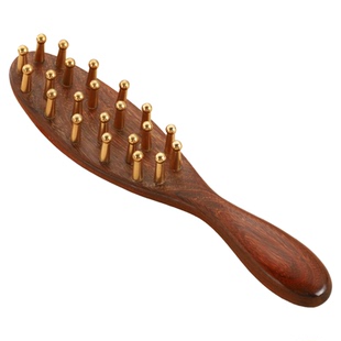 黄铜长柄按摩梳子头皮头部经络梳加厚宽齿疗女士金丝檀木气垫梳子