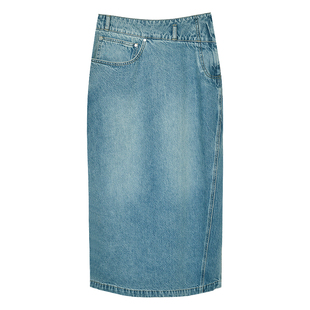 因由 高腰开叉牛仔半身裙不对称修身显瘦时尚A字裙设计感半裙女