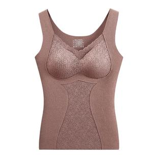 猫人磨毛保暖背心女款带胸罩一体式免穿内衣发热贴身打底无痕上衣