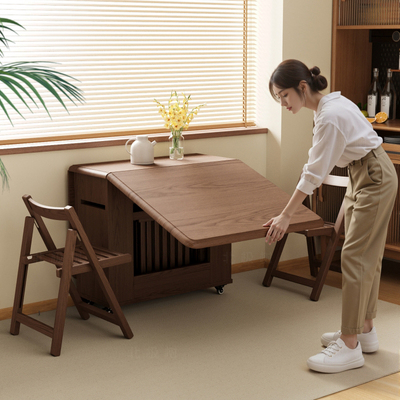 实木折叠餐桌小户型饭桌家用中古风餐桌椅2025新款实木桌子长方形