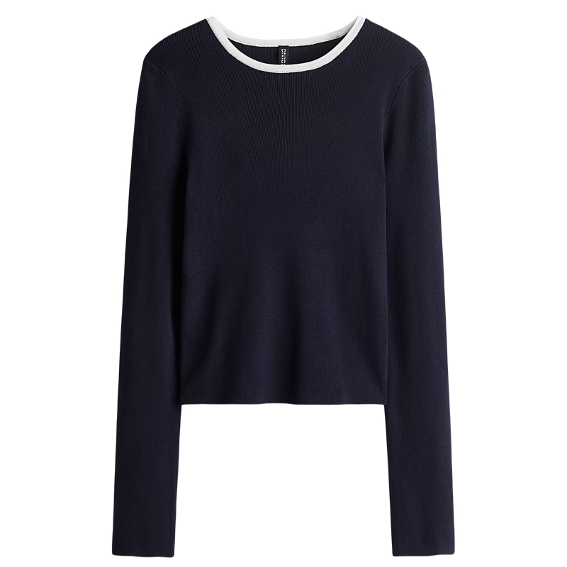 HM女装毛针织衫2025年秋季新款圆领条纹内搭毛衣长袖套衫1296843